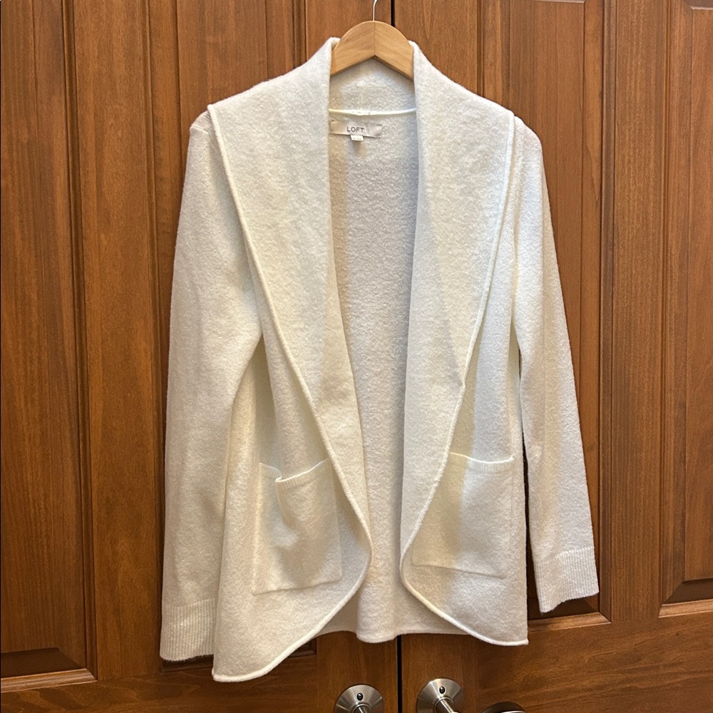 LOFT Ivory Open Front fuzzy Cardigan size medium